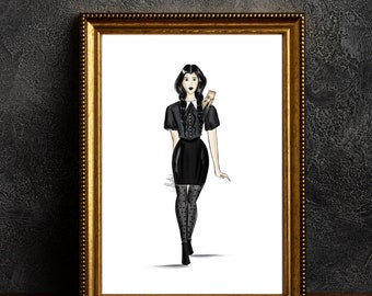 Wednesday Addams Art The Addams Family Illustration Halloween Fashion Illustration Fall Fashion Illustration Morticia Illustration PLTStudio