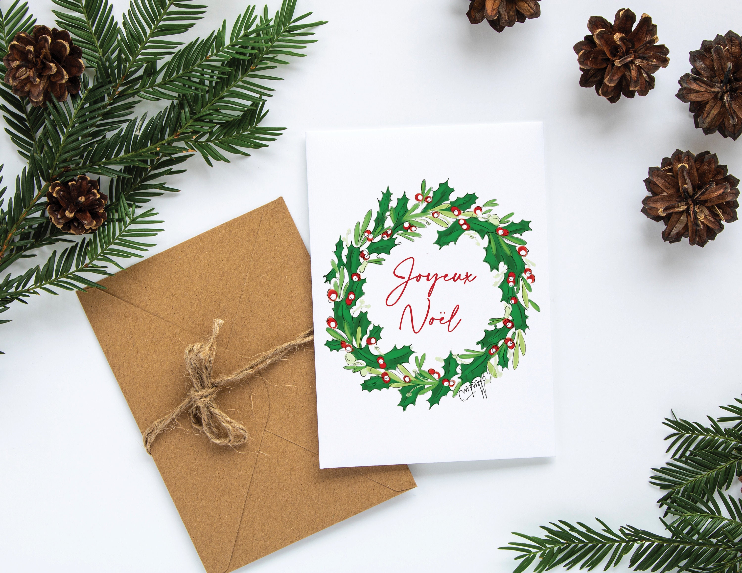 Vecteur. Décoration De Noël : Enveloppe Cadeau Avec Holly Clip Art