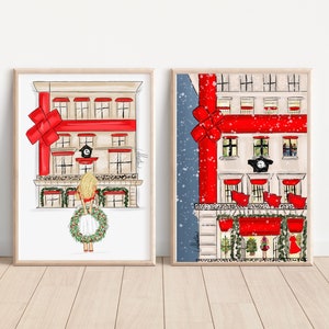 Lot de 2 - 8 x 10 tirages d'art Illustration de Noël à New York Illustration de mode de New York Impression d'art hiver, Illustration de mode de Noël Noël