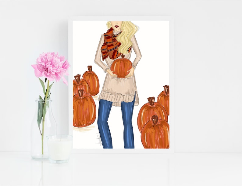 Fall Fashion Illustration Pumpkin Patch Autumn Illustration Fall Illustration Fall Wall Art Fall Decor Fall Art Print Autumn Wall Art