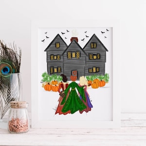 The Witch Sisters at the Witch House Art Witches Witch House Salem Art Print Halloween Illustration Witches Halloween Illustration PLTStudio