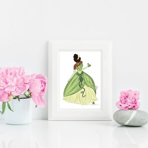 Earthy Princess, Tiana Art Wall Decor, The Princess and The Frog Art, Tiana Fashion Illustration, Disney Inspired Art, Disney Princesses Art image 2