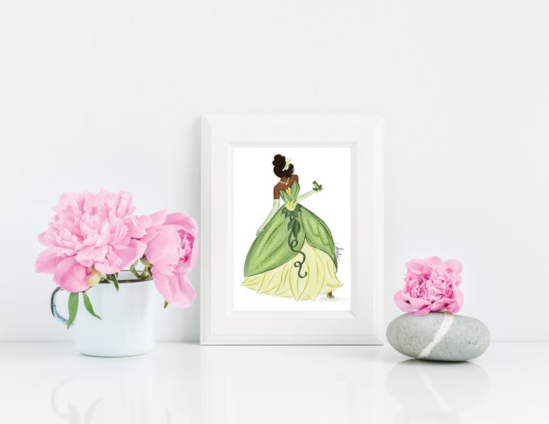 Earthy Princess, Tiana Art Wall Decor, The Princess and The Frog Art, Tiana Fashion Illustration, Disney Inspired Art, Disney Princesses Art image 2