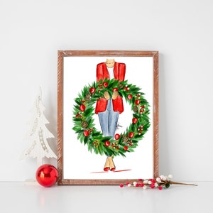 Chica con corona Regalos Navidad Arte Impresión Decoración navideña Vacaciones Tarjetas de felicitación Vacaciones Arte de la pared Navidad Moda Ilustración Pltstudio