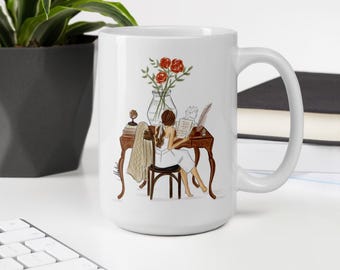 Academia Coffee Mug: 15 Oz White Glossy Ceramic Mug