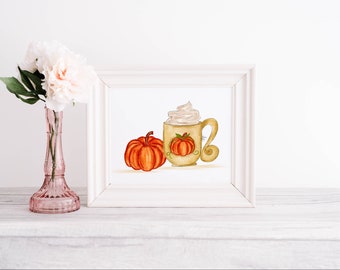 Pumpkin Spice Latte Art Illustration Pumpkin Art, Autumn Wall Art Autumn Illustration, PLTStudio, Fall Fashion Illustration Fall Art Print
