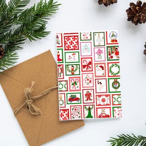 Conjunto de 2 cartões de felicitações de selos de férias, cartões de felicitações de Natal, conjunto de artigos de papelaria de Papai Noel, conjuntos de cartões de férias, conjuntos de cartões de Natal de Papai Noel