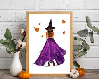 Witchy Halloween Illustration Halloween Art Print Witch Art Print, Fall Illustration Halloween Witch Fashion Illustration PLTStudio Witches