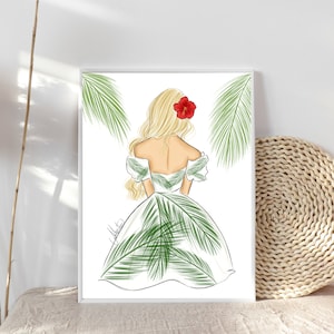 Tropicana Art Print, Beach Wall Art, Summer Wall Decor, Beach Summer Illustration, Tropical Fashion Girl Art, Summer Fashion Illustration