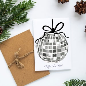 Zestaw kart Disco Ball Zestawy kart NYE Zestawy kart NYE Papeteria Świąteczne kartki okolicznościowe Szczęśliwego Nowego Roku Zestaw kart NYE Papeteria PLTStudio disco ball