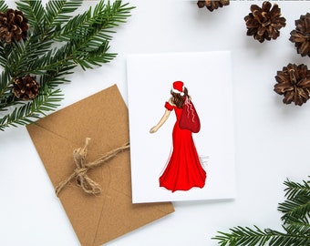 Santa Girl Cards Set, Christmas Greeting Cards, Christmas Stationery, Holidays Greeting Cards, Christmas Cards Set, Christmas Stationery Set