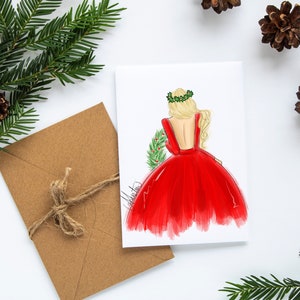 Red Dress & Wreath Cards Set Christmas Cards Holly and Ivy Stationery, Holidays Greeting Cards, Christmas Cards Set Christmas Stationery Set