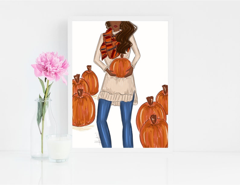 Fall Fashion Illustration Pumpkin Patch Autumn Illustration Fall Illustration Fall Wall Art Fall Decor Fall Art Print Autumn Wall Art