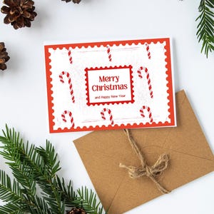 Candy Cane Feliz Natal Cartões de felicitações Conjunto Cartões de felicitações de Natal Papai Noel Conjunto de papelaria Conjuntos de cartões de férias Conjuntos de cartões de Natal