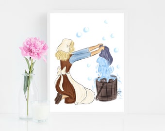 Cinderella doing Laundry Fashion Art Disney Princess Inspired Art Princess Wall Decor Cinderella Fashion Illustration Cinderella Laundry art