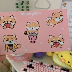 Cute pink Shiba inu sticker sheet