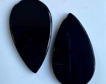 Schwarzer Onyx Birnenform Edelstein, für Schmuckherstellung, Beidseitig Flache Cabochons, Juli Birthstone
