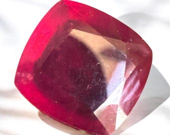 Ruby Faceted Gemstone Cushion Cut Glass Filled Ruby Gem Stone 10mm Size