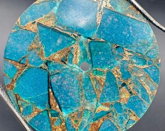 38mm Blue Copper Turquoise Round Watch Dial: Polished Flat Back Gemstone Face