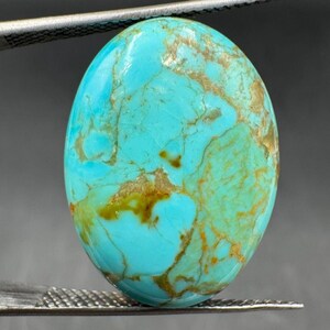 Natural Blue Mohave Turquoise Gemstone, Cabochon Oval Flat Back Gemstone: 24.57x17.95x5.67mm for Jewelry