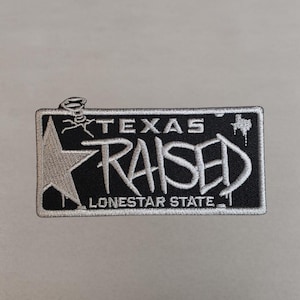 Texas Raised Patch| Lonestar State Black & Silver Embroidery Pocket Iron-On Patch | Texas Pride| Screwston|
