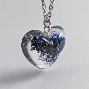 Brass heart w clear resin and holographic flecks Necklace 20inch Valentines Day love friendship  resin jewelry  clear resin