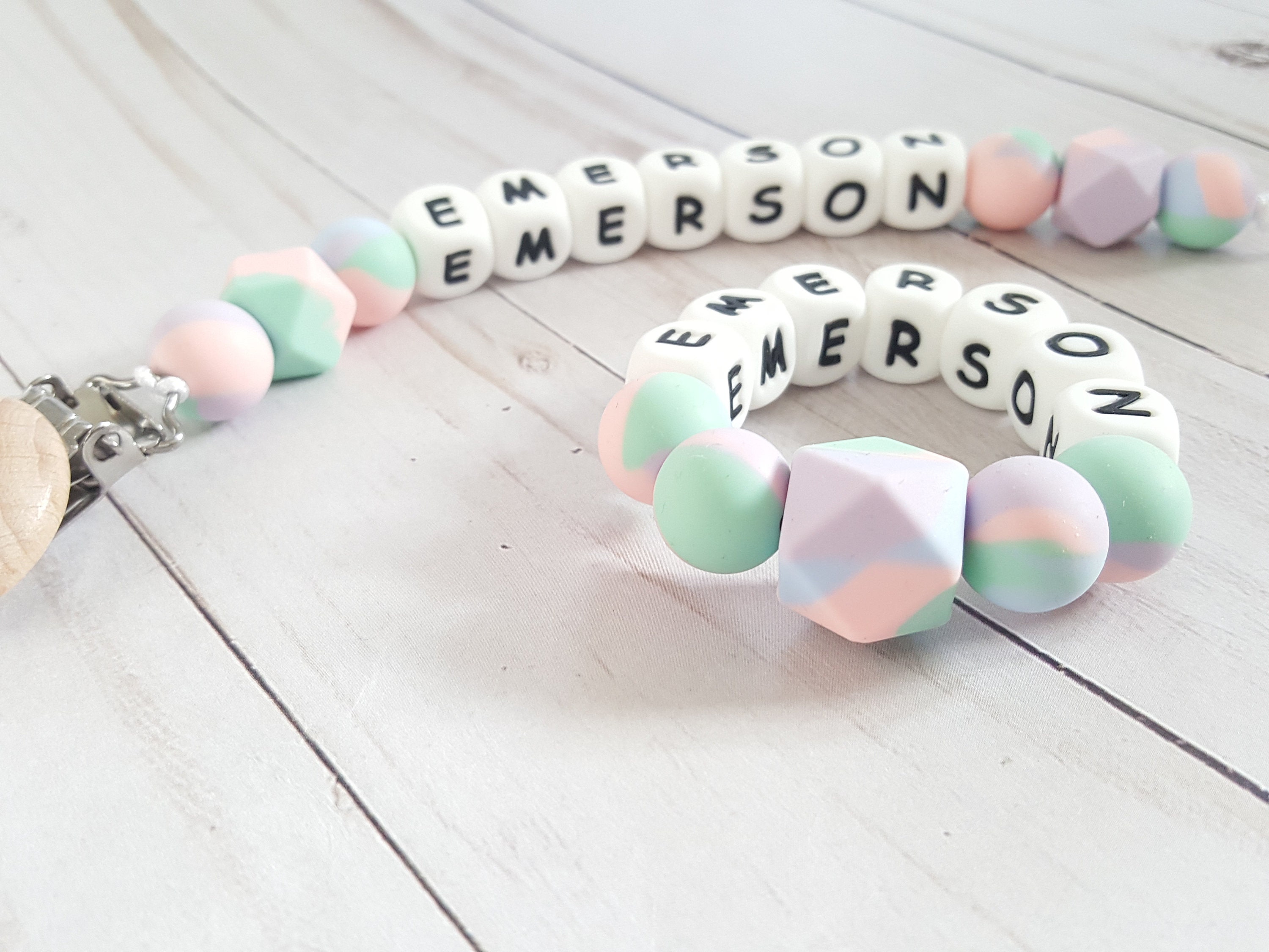 Baby Tie Dye! Colorful pastel toy loop & pacifier holder with name. M…