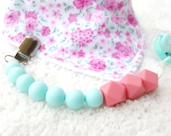 CORAL Silicone Pacifier Clip Binky Clip Dummy Teether Clip Soother Clip Color Block Universal Clip Toy Clip Newborn Baby Girl Boy Chew Beads