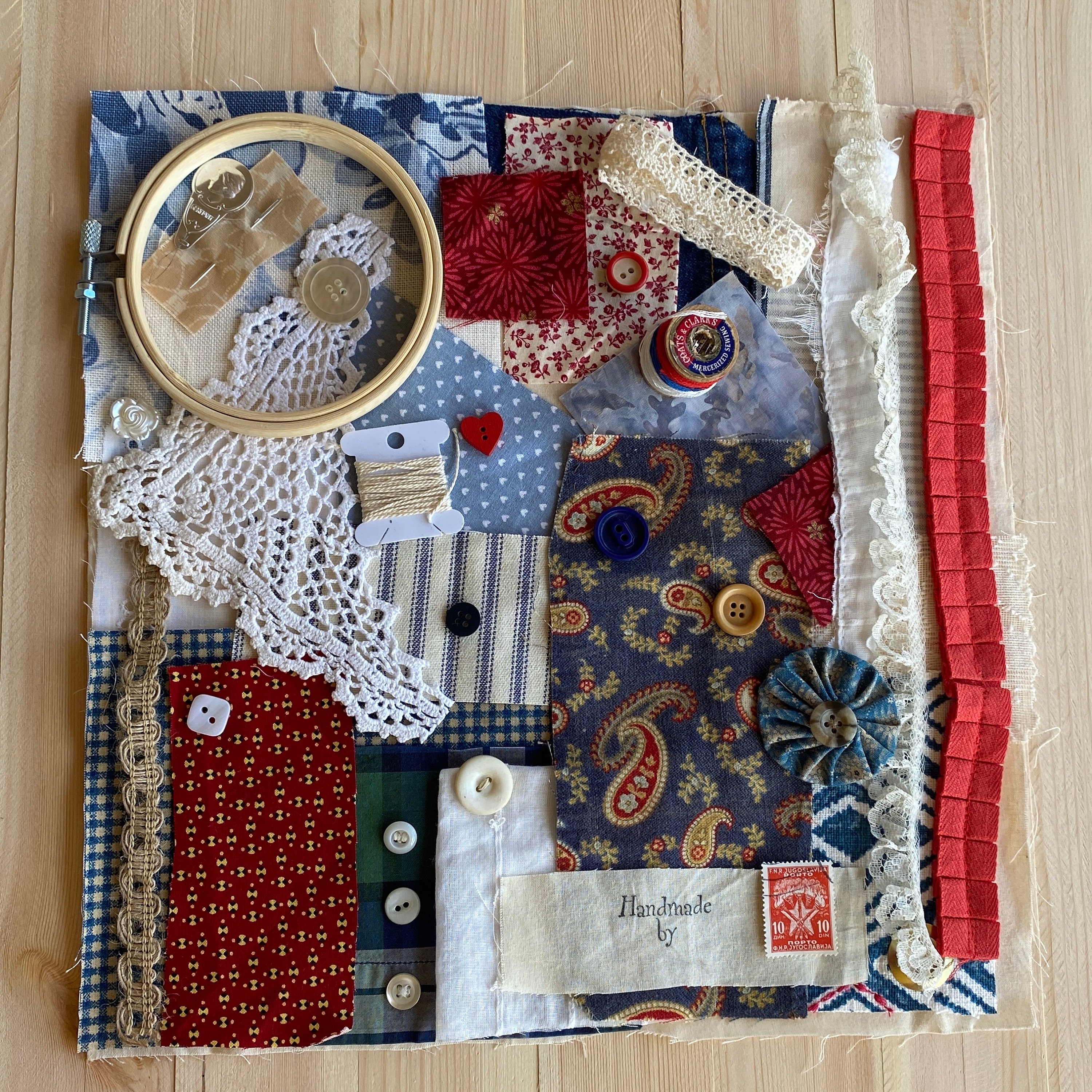 Slow Stitch Kit americana Mindful Sewing, Fabric Collage, Scrap Fabric  Bundle, Junk Journals. Complete Kit. 