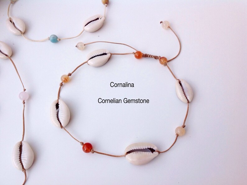 Amazonite Carnelian Beach Choker. Anklet or choker thread cowries shells and gems Anklet Surf Necklace shells Pink Quartz
