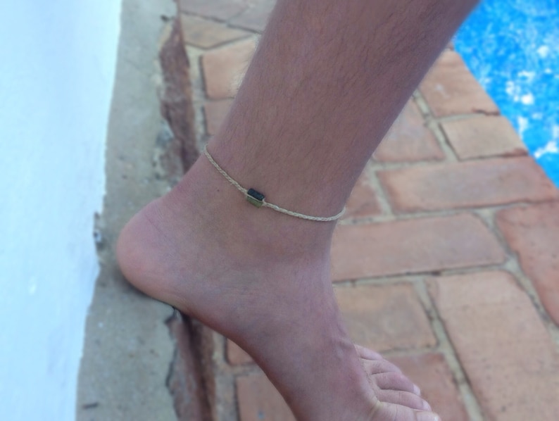 Surf anklet man Minimalist ankle strap bracelet or jute choker and gemstones Ankle treads Unisex ankle Hippie necklace. Ankle bracelet