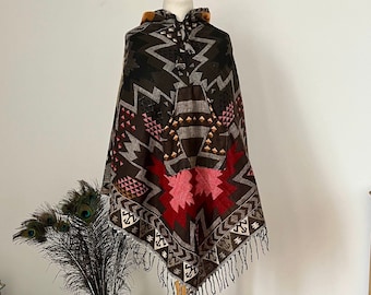 Aztec style hooded poncho