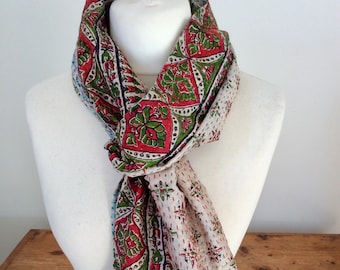 Foulard En Soie Kantha Fait Main - Étole Matelassée 88x203 Cm - Multicolore - Neuf