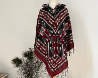 Hooded Aztec style poncho