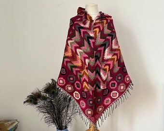 Aztec print hooded poncho
