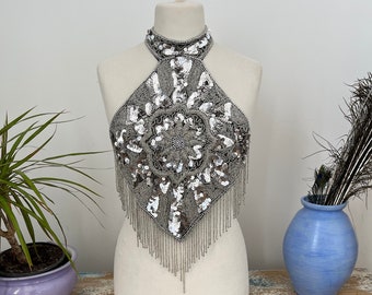 Bead and sequinned halter neck top