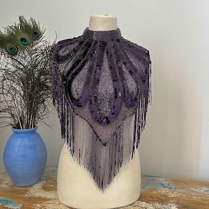 Purple bead and sequinned burlesque cape