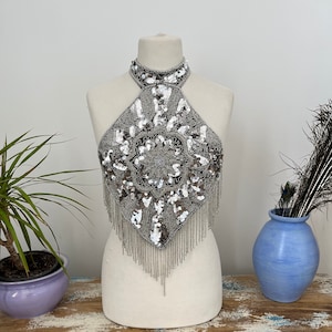 Bead and sequinned halter neck top