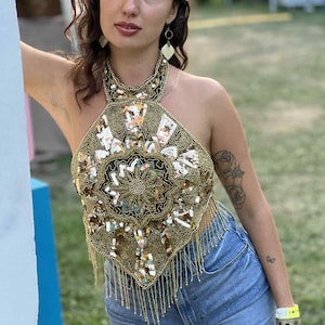 Sequinned halter neck top
