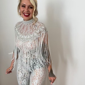 White and silver burlesque cape