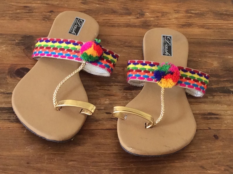 Boho Pom Pom flip flops