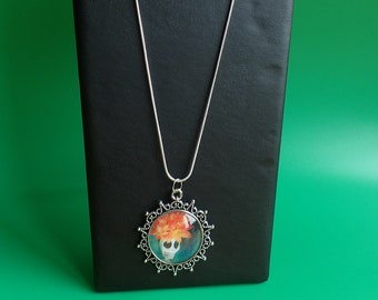 Silver necklace and pendant Mexican skeleton
