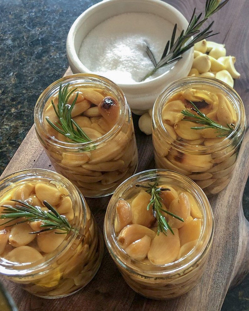 Preserved Garlic Confit With Extra Virgin Olive Oil Rosemary Etsy