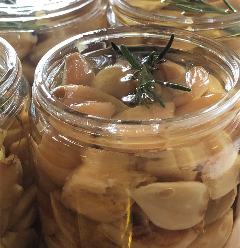 Preserved Garlic Confit With Extra Virgin Olive Oil Rosemary Etsy