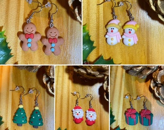 Christmas Earrings Gingerbread Santa Snowman Present Novelty Xmas Earrings Jewellery Gift Festive Earring