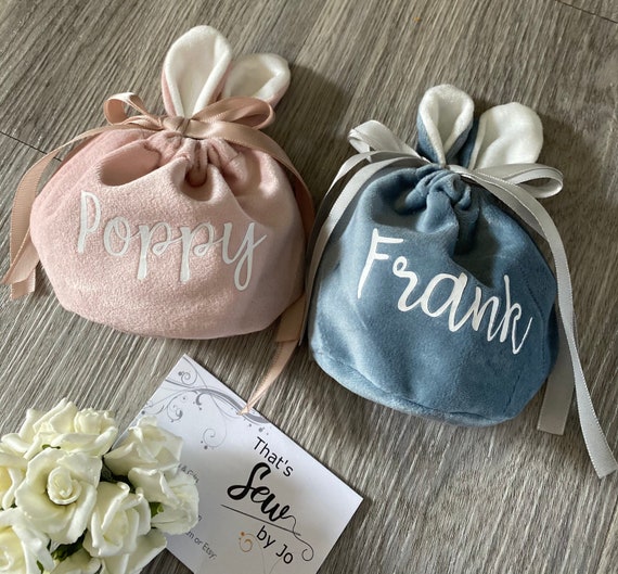 Personalised Bunny Bag Velvet Bag Gift Pouch Drawstring Bag Treats Easter Eggs Happy Easter Gift Bag Name Gift Bag Bunny Ears Etsy Canada
