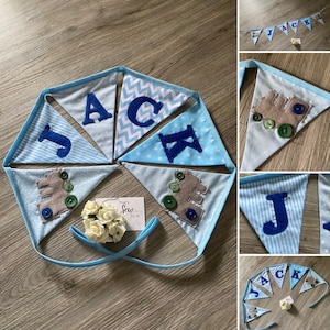 Personalised Bunting Baby Banner Nursery Christening Birthday Gift Baby Shower Pink Blue Name Flags Hand Made to Order Train Star Heart