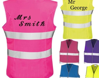 Personalised Hi Vis Vest Health & Safety Jacket School Teacher Gift End of Term Purple Pink Blue Green Red Yellow High Visibility Name Logo
