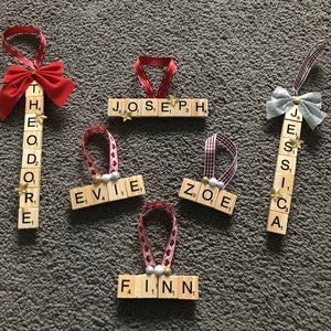 Christmas decoration personalised scrabble letter name hanger tree teacher gift