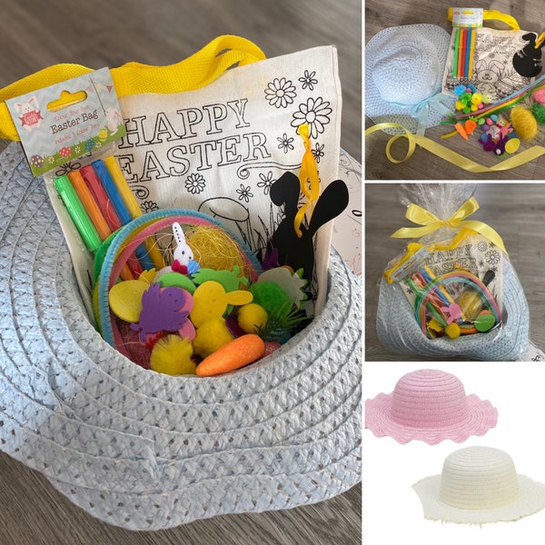 Kids Easter Bonnet Activity Pack Set Decorate Craft Happy Easter Colouring Bag Stickers Kids Activities Children’s Child’s Hat